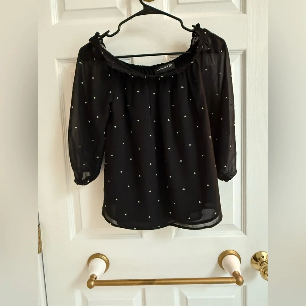 INC Elegant Black Sheer Polka Dot Top- S - Picture 2 of 5
